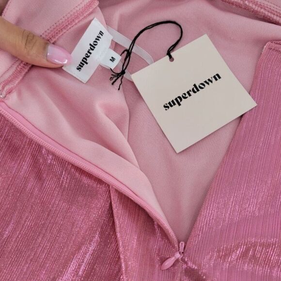 Superdown Metallic Pink Missie Wrap Front Mini Dress NWT Medium - Picture 8 of 11